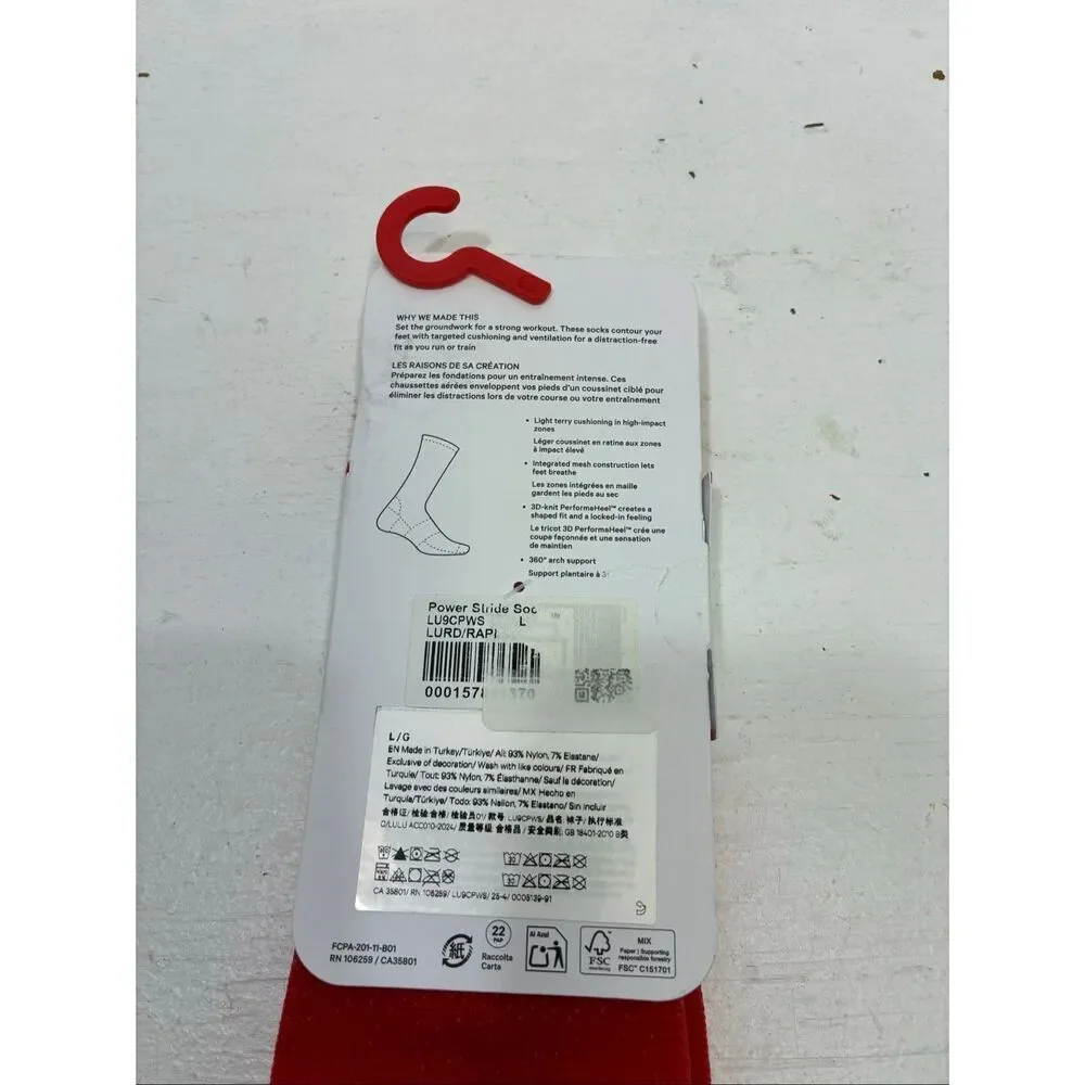 Lululemon NWT Power Stride Socks in Red and Pink Size L